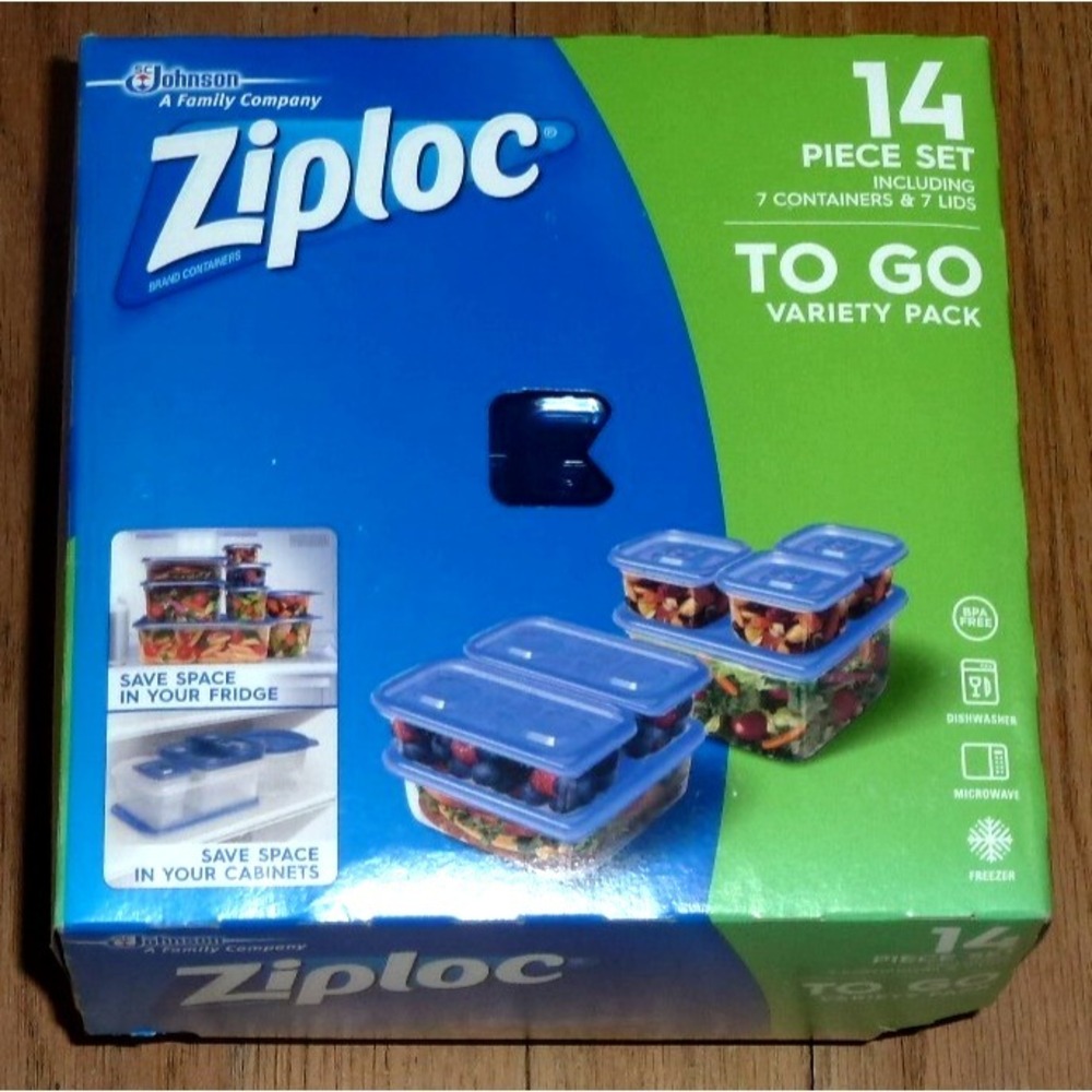 Ziploc To Go Variety Pack 14 Piece Set - 7 Containers & 7 Lid One Press Seal NEW